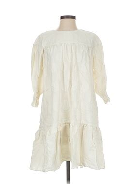 WHIT Cream Textured Puff Sleeve Smock Dress